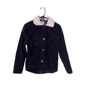 Black Corduroy Sherpa Lined Jacket Womens Size 2 Cozy Winter Outerwear